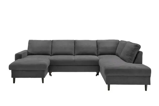 Wohnlandschaft - Longchair mit 2-Sitzer und Ecke rechts, Liegefunktion, Stoff, Anthrazit