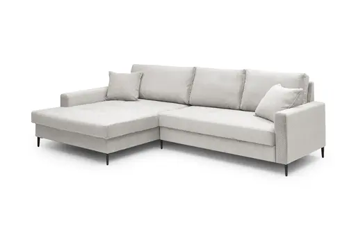 Ecksofa - Longchair links mit 3-Sitzer, Stoff, Creme