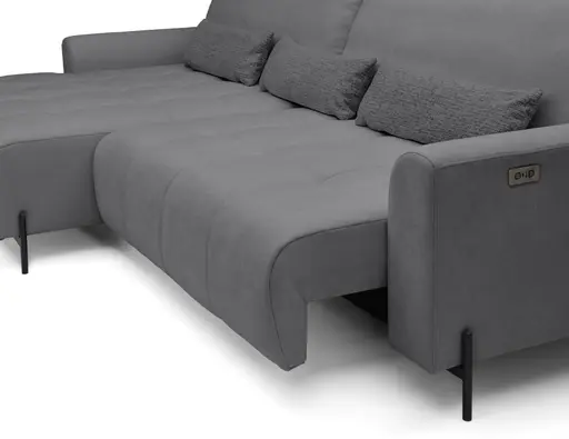 Ecksofa - Longchair links mit 2-Sitzer, Sitztiefe verstellbar motorisch, Stoff, Anthrazit
