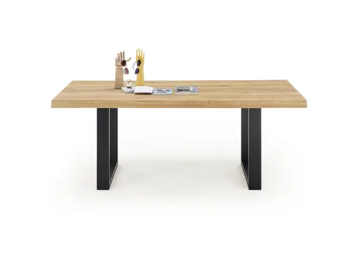 Esstisch - LB ca. 200x100 cm, Wildeiche massiv geölt, Baumkante, Schwarz