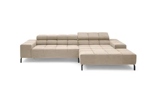 Ecksofa CLIVIA - 2-Sitzer mit Longchiar rechts, Sitzvorzug motorisch, Kopfteil verstellbar, Stoff, Sand