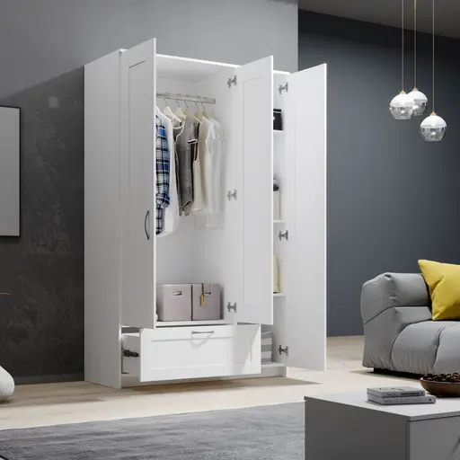 Drehtürenschrank- B ca. 117 cm, Weiß, Spiegel