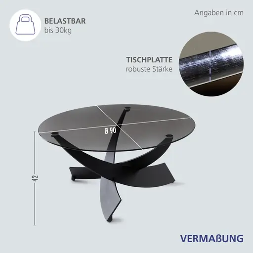 Couchtisch - Ø/H ca. 90x42 cm, Grau, Schwarz