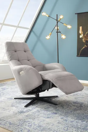 Sessel - Relaxfunktion motorisch, Leder, Eisengrau