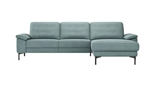 Ecksofa Anna - 2,5-Sitzer mit Longchair rechts, Relaxfunktion/Sitzvorzug motorisch, Stoff, Aqua