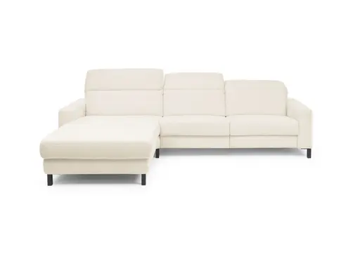 Ecksofa - CALM FLEX 2.0, Longchair links mit 3-Sitzer, Kopfteil verstellbar, Stoff, Weiß