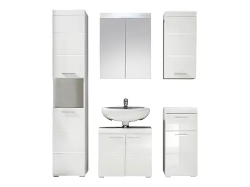 Hochschrank - B ca. 37 cm, Weiß, Weiß Hochglanz