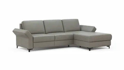 Ecksofa Merlos - 2-Sitzer mit Longchair rechts inkl. Armlehne verstellbar, Leder, Steingrau