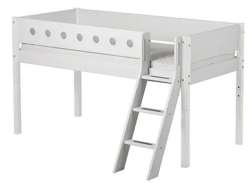 Hochbett - Liegefläche ca. 90x200 cm, Birke, Massiv, Weiß
