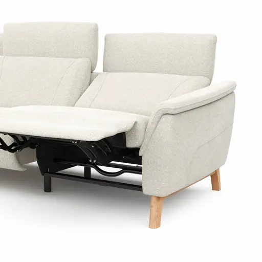 Ecksofa Nevin - Longchair links mit 2-Sitzer rechts, inkl. Relaxfunktion (motorisch) und Kopfpolsterverstellung, Stoff, Weiß