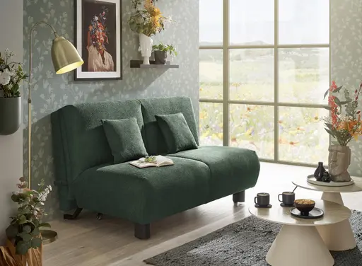  Faltsofa EBBY - 2-Sitzer ohne Armlehne, 140 cm inkl. Schlaffunktion, Stoff, Dunkelgrün