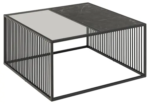 Couchtisch AVELINA - Marmoroptik, Glas, Metall schwarz