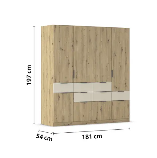 Drehtürenschrank RAAS- B ca. 181 cm, Eiche Dekor, Champagner