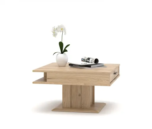 Couchtisch - mit Schubkasten, LBH ca. 80x80x45 cm, Wildeiche massiv