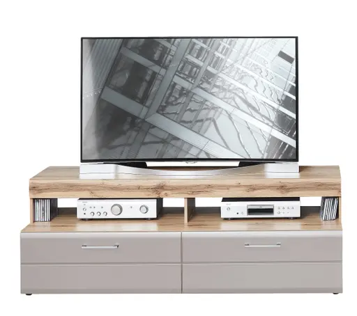 Wohnwand - mit Beleuchtung, Eiche Altholz Nachbildung, Kaschmir