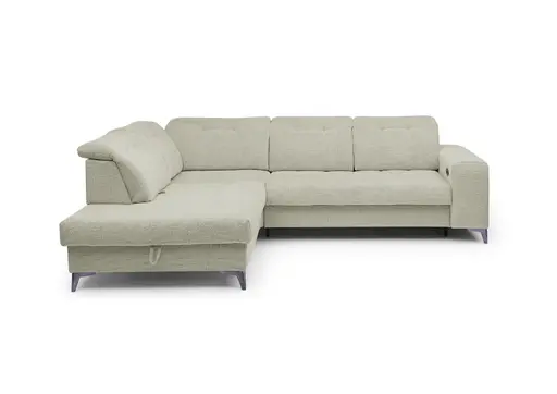 Ecksofa - Ecke links mit 2-Sitzer, Kopfteil verstellbar, Sitztiefe verstellbar motorisch, Stoff, Perlmutt