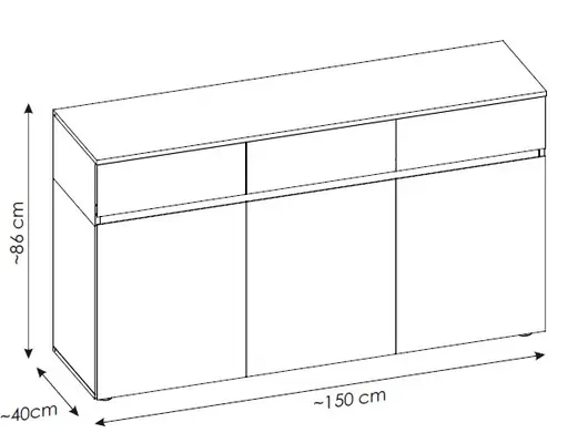 Sideboard - B ca. 150 cm, Alpinweiß, Keramikoptik