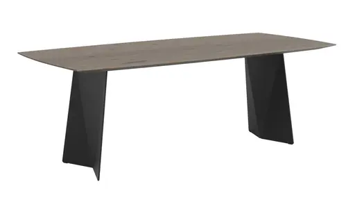 Esstisch 3100 - LB ca. 220x100 cm, Asteiche massiv, Geräuchert, Bianco, Stahlwange, Schwarz