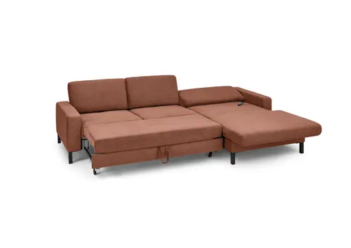 Ecksofa CALM MOVE 2.0 - 2,5-Sitzer mit Longchair rechts, Schlaffunktion, Feincord, Rost