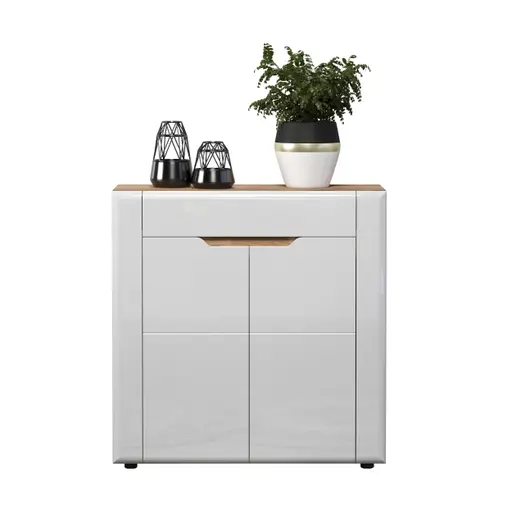 Kommode - B ca. 91 cm, Eiche Evoke Nachbildung, Weiß Hochglanz