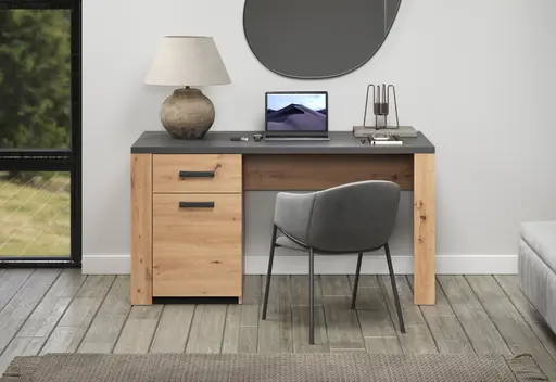 Schreibtisch - LB ca. 145x70 cm, Eiche Dekor, Graphit