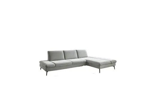 Ecksofa - 3-Sitzer mit Longchair rechts, Armlehne verstellbar, Stoff, Silbergrau