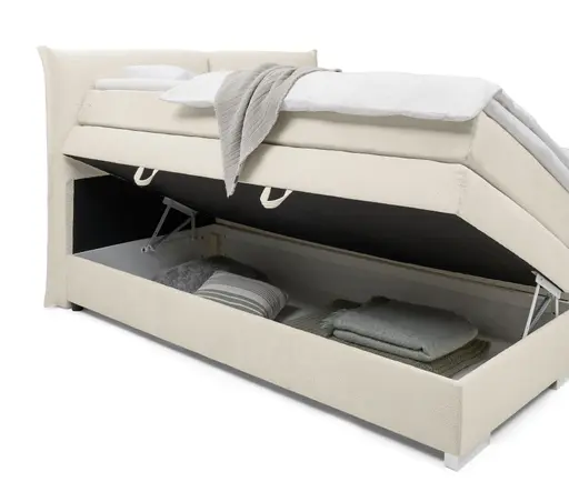 Boxspringbett SANDRIN L- Liegefläche ca. 200x200 cm, Stoff, Creme, inkl. Stauraum