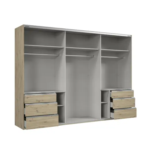 Schwebetürenschrank- B 300 cm, Eiche Dekor, Spiegel