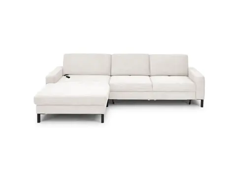 Ecksofa CALM MOVE 2.0 - Longchair links mit 2,5-Sitzer, Schlaffunktion, Feincord, Weiß