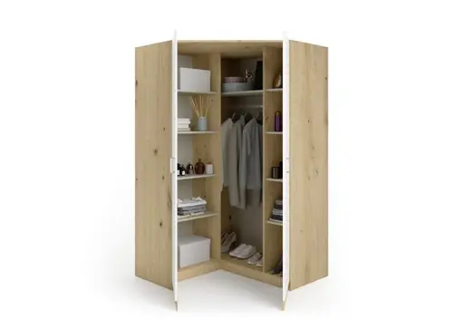 Drehtürenschrank ROYAN- B ca. 117 cm, Eiche Dekor, Weiß