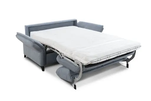 Sofa - 2,5-Sitzer mit Schlaffunktion, Armlehne verstellbar, Stoff, Graublau