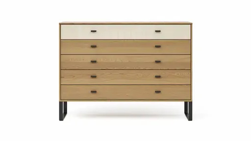 Kommode Lenoso - Eiche massiv, Glas Champagner