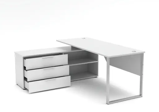 Winkelschreibtisch - LB ca. 180x160 cm, Weiß, Silberfarben