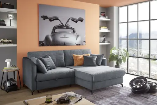 Ecksofa - 1,5-Sitzer, Ecke rechts inkl. Schlaffunktion und Bettkasten, Stoff, Anthrazit