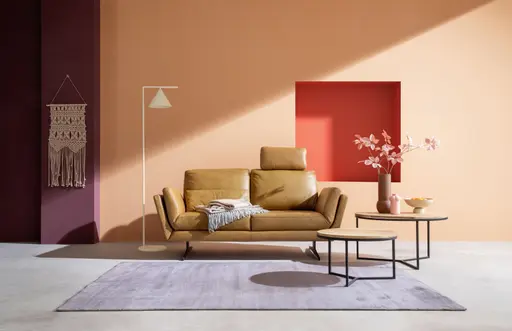 Sofa Tova - 2-Sitzer inkl. Rücken- und Armlehnfunktion, Kufe, Leder, Cognac