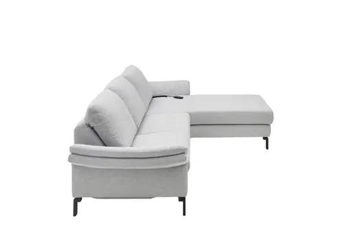 Ecksofa - 3-Sitzer mit Longchair rechts, Relaxfunktion motorisch, Stoff, Hellgrau