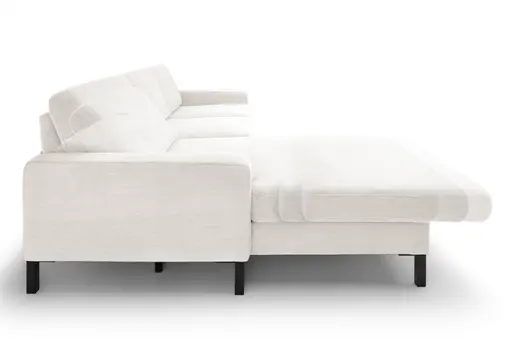 Ecksofa CALM MOVE 2.0 - Longchair links mit 2,5-Sitzer, Schlaffunktion, Feincord, Weiß