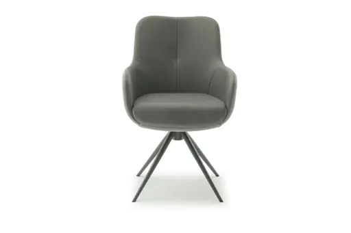 Armlehnstuhl Mis - Leder, Dunkelgrau, Stoff, Grau, Gestell Stativ