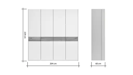 Drehtürenschrank Viana - B ca. 204 cm, Lack, Steingrau, Riffholz, Wildeiche