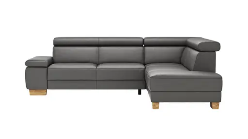 Ecksofa Philadelphia - 2,5-Sitzer mit Ecke rechts inkl. Kopfteil verstellbar, Leder, Anthrazit