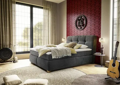 Boxspringbett JORINA MIX- Liegefläche ca. 180x200 cm, Stoff, Dunkelgrau