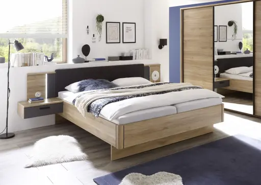 Bettanlage- Liegefläche ca. 180x200 cm, Eiche Dekor, Graphit