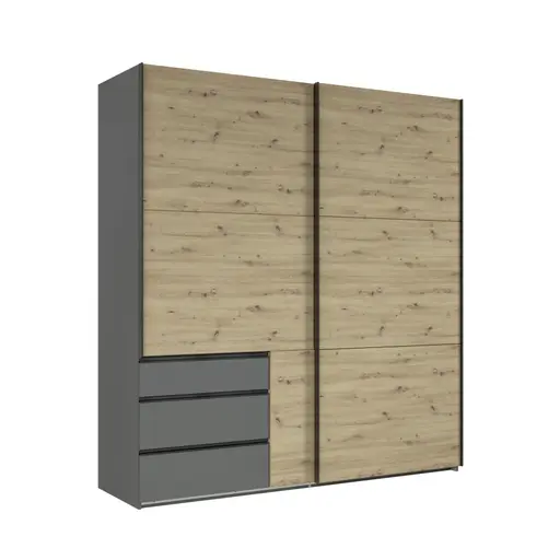 Schwebetürenschrank- B ca. 200 cm, Graphit, Eiche Dekor