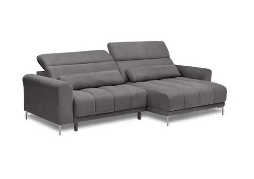 Ecksofa MINAO - 1,5-Sitzer mit Longchair rechts, Sitztiefe verstellbar motorisch, Kopfteil verstellbar, Stoff, Graphite