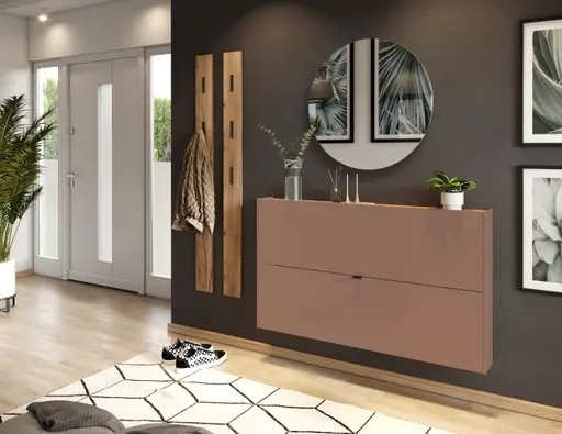 Schuhschrank GIANNA - B ca. 140 cm, Toffee, Navarra Eiche Nachbildung