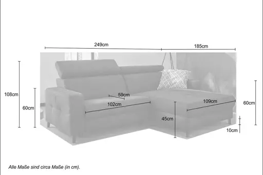 Ecksofa JANKO - 1-Sitzer mit Longchair rechts, Relaxfunktion motorisch, Stoff, Beige