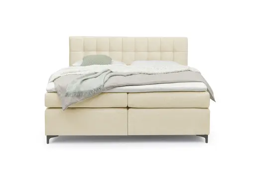 Boxspringbett HINDA- Liegefläche ca. 180x200 cm, Stoff, Creme, Bonell, Inkl. Topper