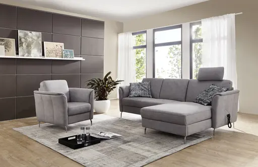 Sofa - 2,5 Sitzer mit Longchair Rechts, Stoff, Silbergrau