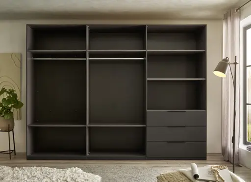 Drehtürenschrank- B ca. 300 cm, Graphit, Hellgrau