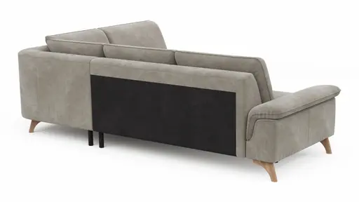 Ecksofa Tulsa KS - 2,5-Sitzer, Spitzecke und 1,5-Sitzer mit Anstellhocker rechts, Stoff, Graubeige